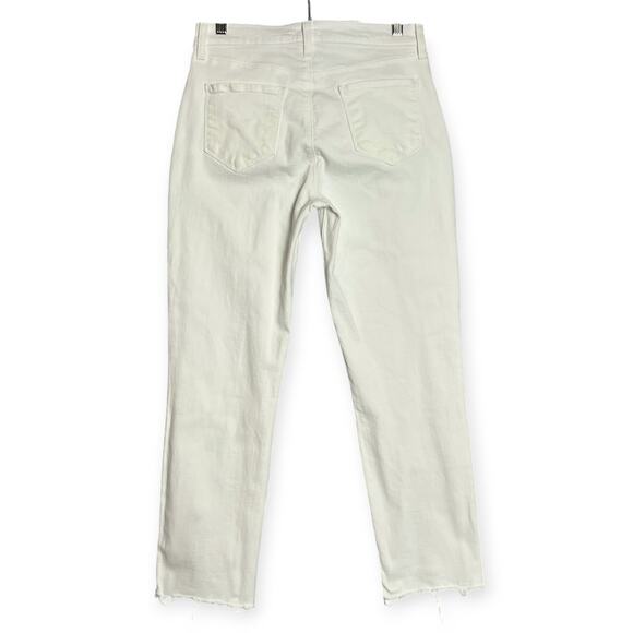 L'AGENCE SADA Cropped Slim High Rise Jeans SIZE 27 White Denim Raw Hem Straight - Picture 2 of 12